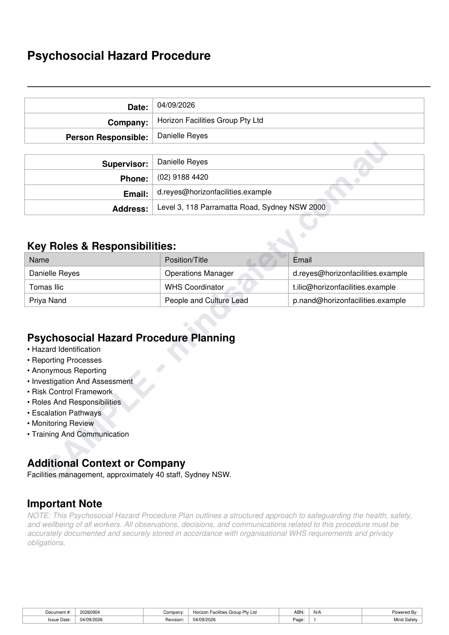Cover page of a Mind Safety document